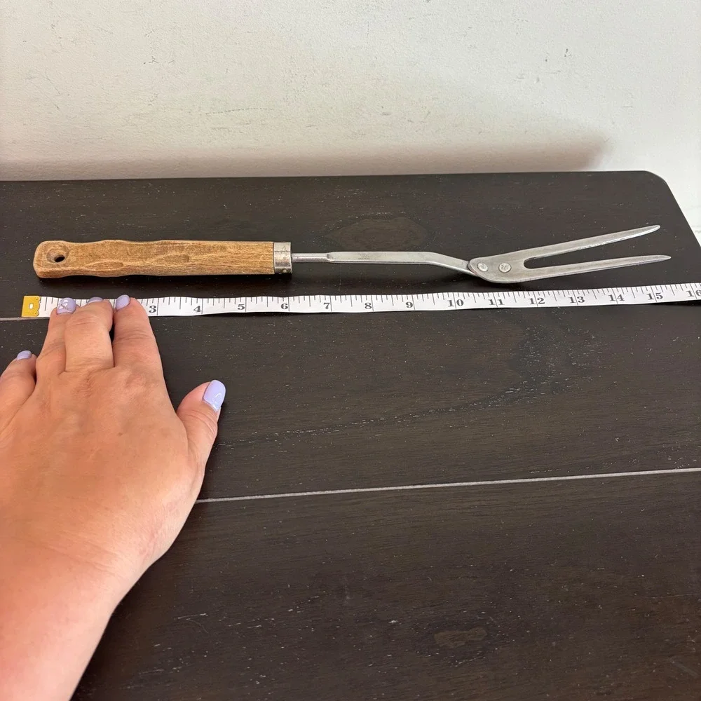 Vintage | Stainless Steel Meat Carving Fork | Wood Handle | Japan 14.5